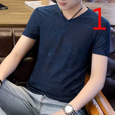 

Мужская футболка с коротким рукавом и круглым вырезом, Корейская версия тенденции ледяного шелка, футболка с рукавом до локтя, новинка на ле...