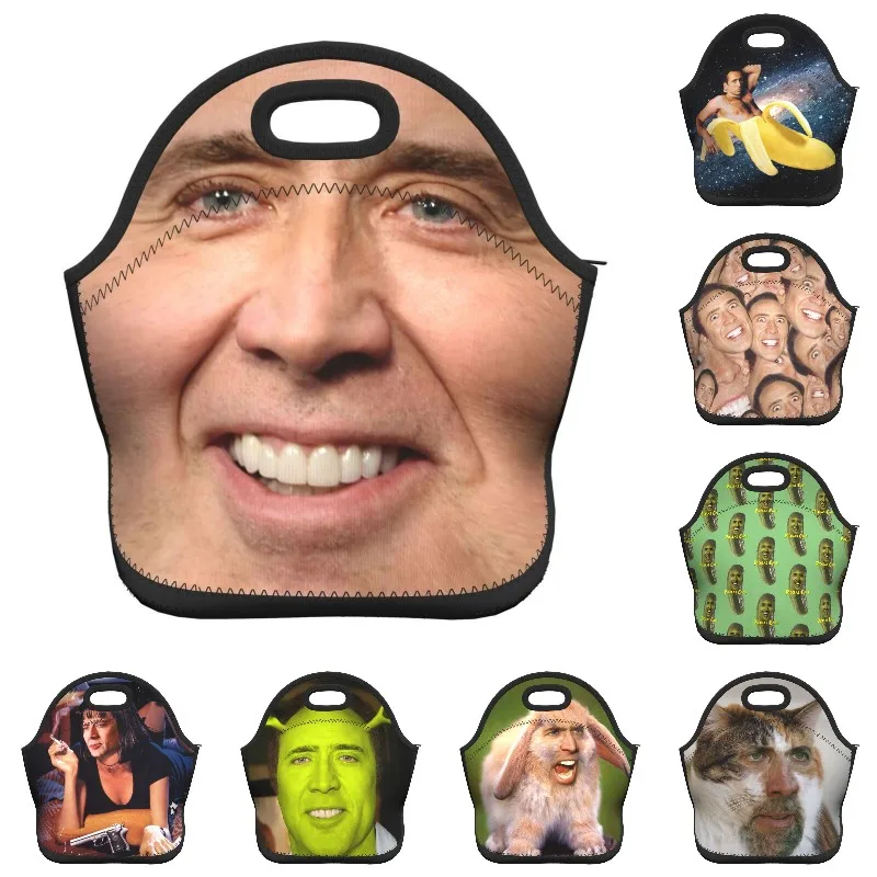 Nicolas Cage Smile Neoprene Lunch Bag for Women Cooler Thermal Insulated Lunch Box for Kids School Food Portable Picnic Bags
Nicolas Cage Smile Neoprene Lunch Bag for Women Cooler Thermal Insulated Lunch Box for Kids School Food Portable Picnic Bags