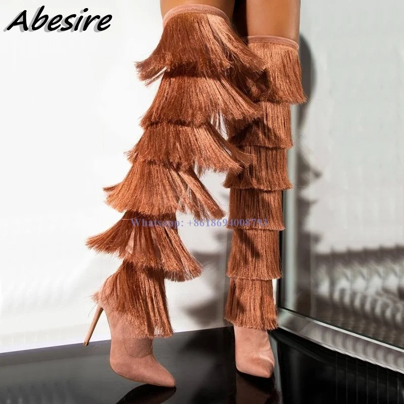 New Brown Boots Fringe Pointed Toe Side Zipper Stilettos High Heel Boots Over The Knee Women Boots Solid Shoes Zapatos Mujer
New Brown Boots Fringe Pointed Toe Side Zipper Stilettos High Heel Boots Over The Knee Women Boots Solid Shoes Zapatos Mujer