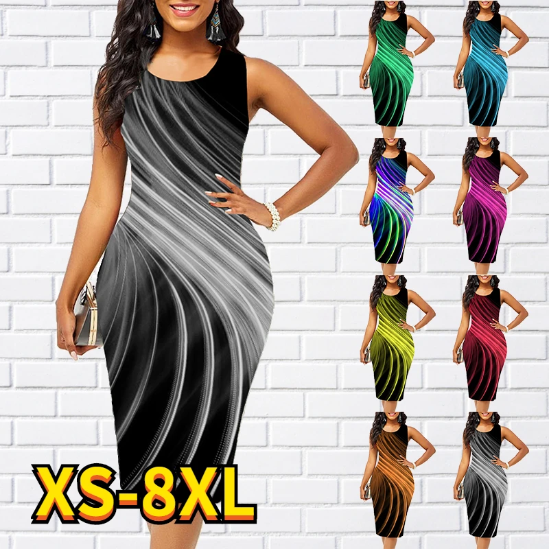 Women Dress Fashion Sleeveless Striped Print Knee Length Dress Summer Round Neck Fashion Casual Ladies Straight Skirt 2022
Women Dress Fashion Sleeveless Striped Print Knee Length Dress Summer Round Neck Fashion Casual Ladies Straight Skirt 2022