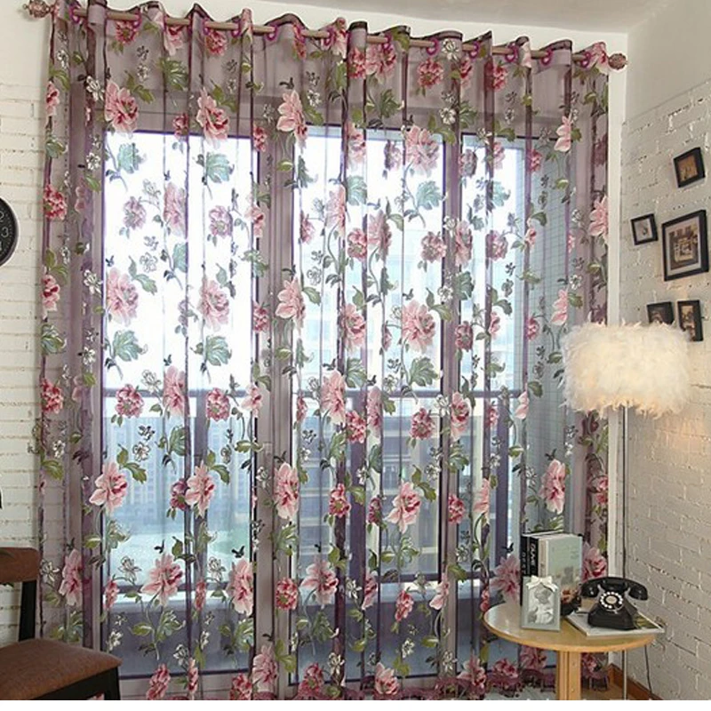 Тюлевые занавески для гостиной кухни спальни с фиолетовыми цветами | Дом и сад