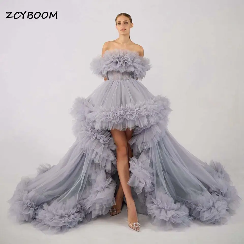 Elegant Gray Tulle Dress Prom Gowns Off The Shoulder High Low Ruffles Layered Floor Length Formal Evening Birthday Party Dresses
Elegant Gray Tulle Dress Prom Gowns Off The Shoulder High Low Ruffles Layered Floor Length Formal Evening Birthday Party Dresses