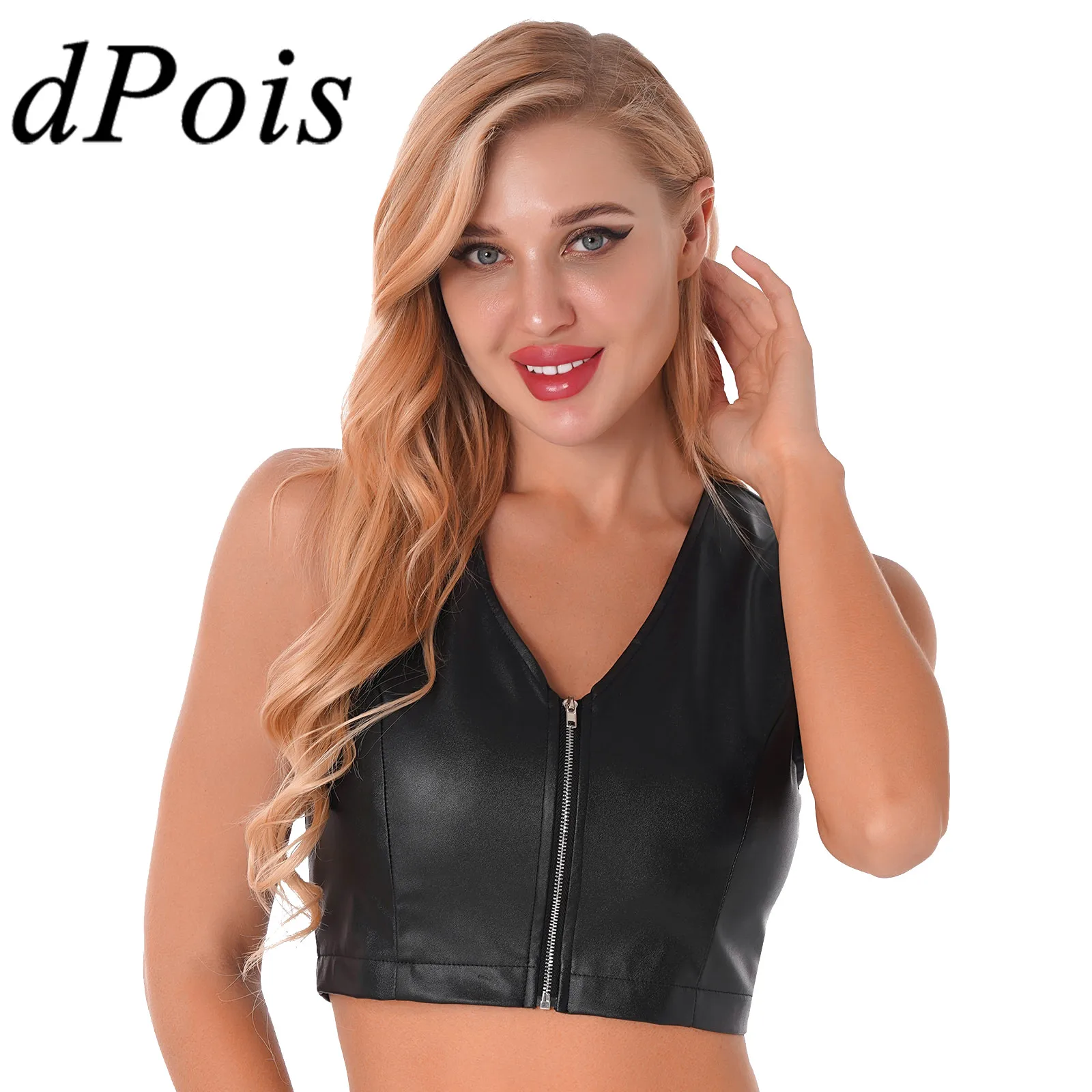 Sexy Womens PU Leather Crop Top Fashion V Neck Zipper Sleeveless Vests Waistcoat Tops For Pole Dancing Club Woman's Tank Top
Sexy Womens PU Leather Crop Top Fashion V Neck Zipper Sleeveless Vests Waistcoat Tops For Pole Dancing Club Woman's Tank Top