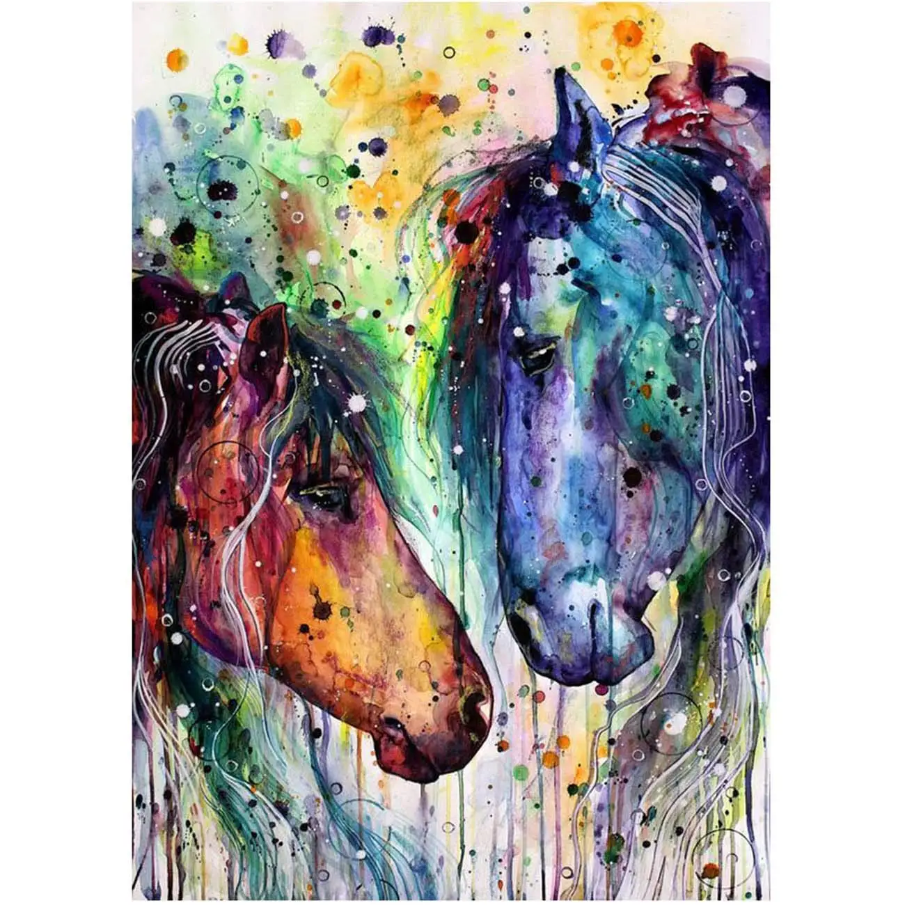 

5D Diamond Painting Watercolor Painting of Two Horses Full Drill by Number Kits for Adults, DIY Diamond Set Arts Craft a0934