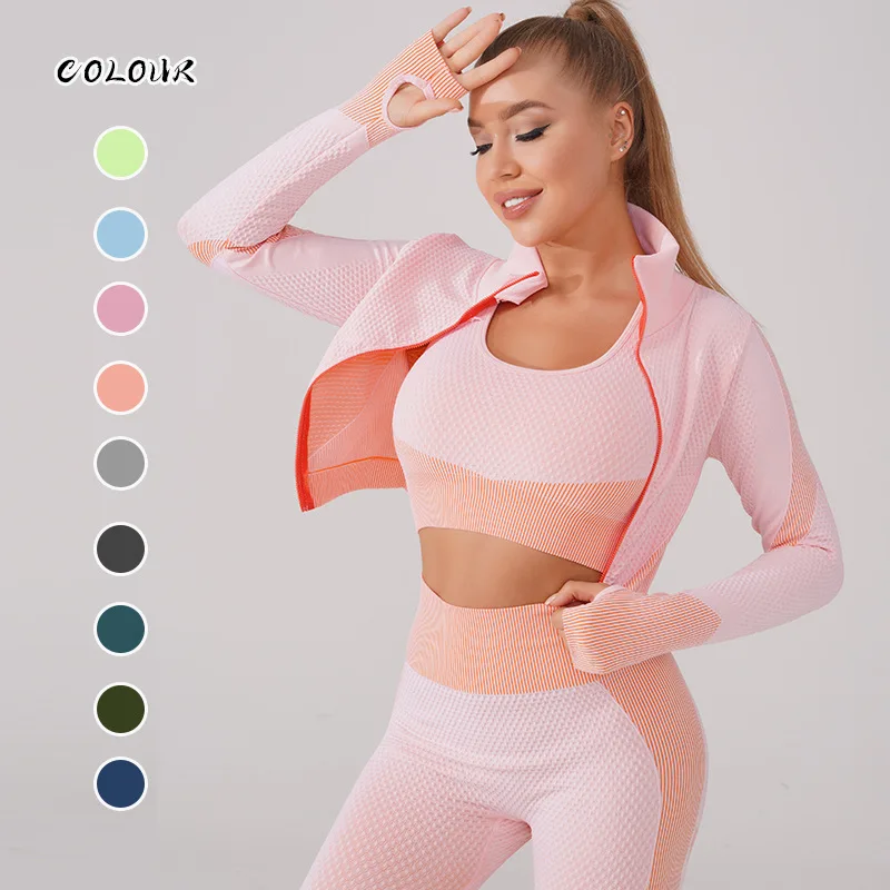 3pcs Sport Seamless Workout Set Women Rib 3 2 Piece Long Sleeve Zipper Crop Top Shirt Legging Fitness Set Clothes Yoga Gym Set
3pcs Sport Seamless Workout Set Women Rib 3 2 Piece Long Sleeve Zipper Crop Top Shirt Legging Fitness Set Clothes Yoga Gym Set