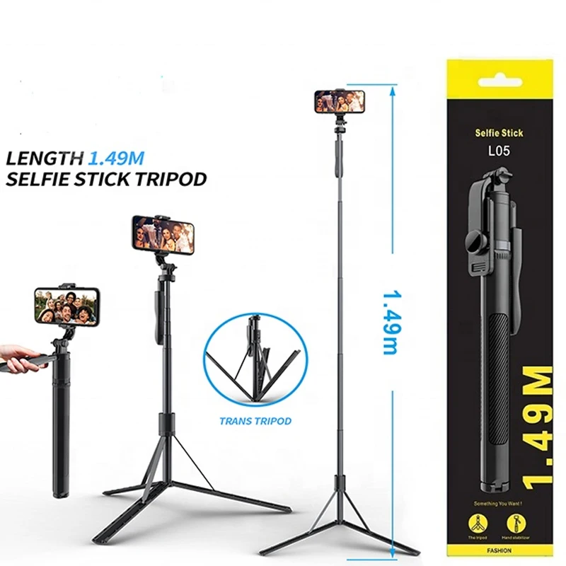 

2021 Trending 360 Rotation Wireless Shutter Selfie Stick L05 With Long Tripod 1490 mm Length Extendable Selfie Tripod