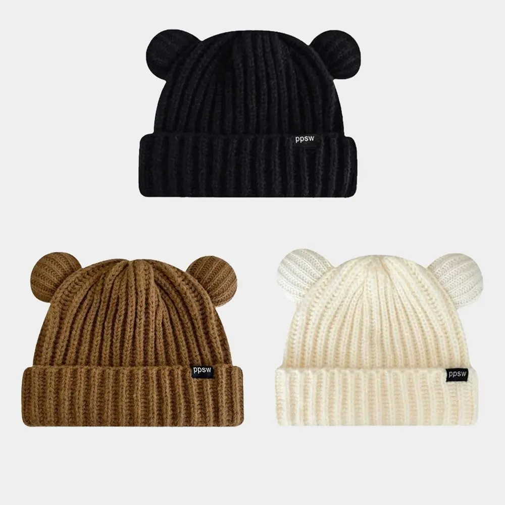 

Модная вязаная шапка с милыми медвежьими ушками, вязаная шерстяная шапка для пары, холодная шапка, модная теплая шапка на осень и зиму, Зимня...