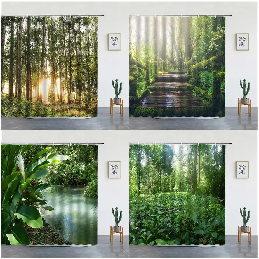 Занавеска для душа с тропическим лесом и листьями банана
Занавеска для душа с тропическим лесом и листьями банана