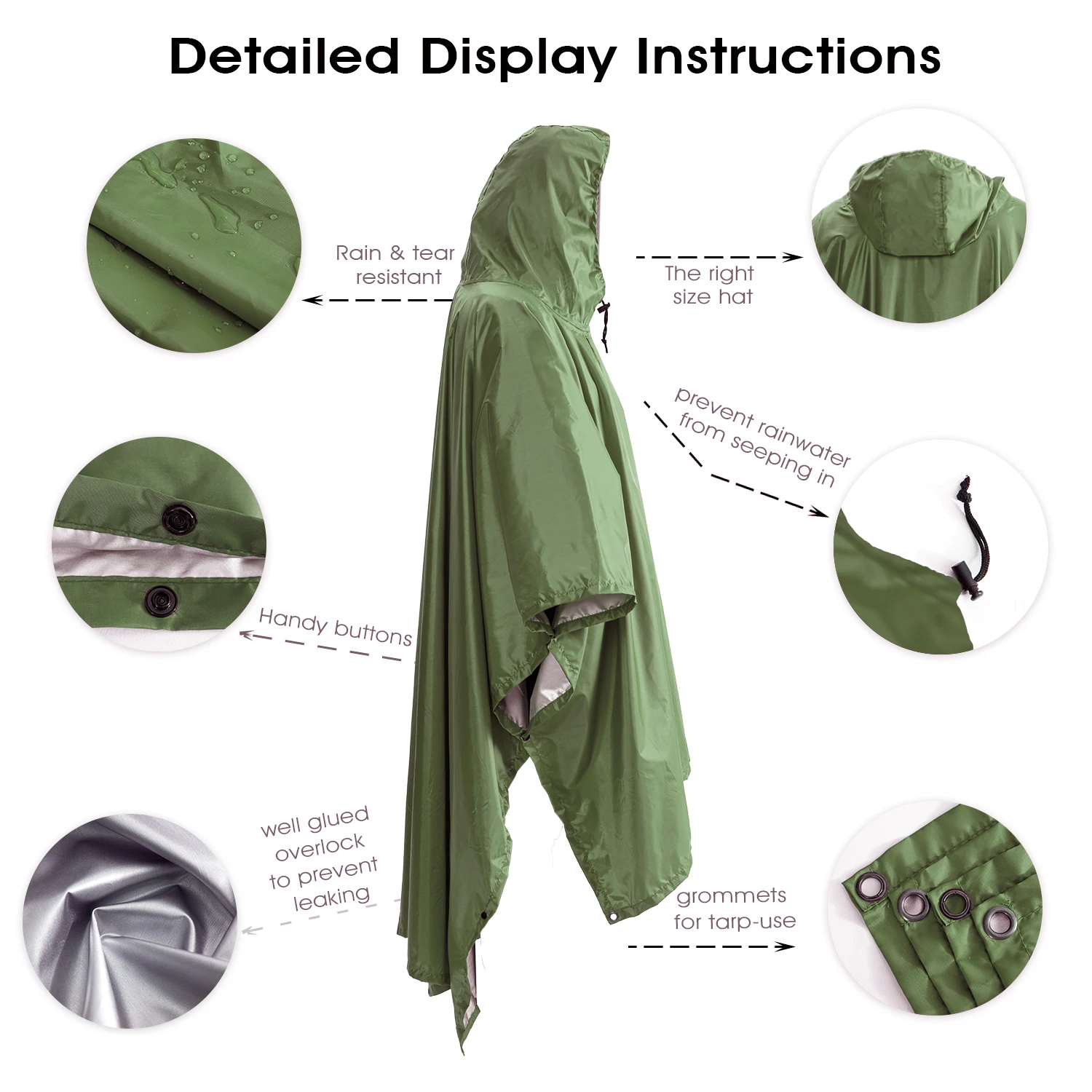 Portable Multifunctional 3 In 1 Rain Coat Hiking Camping Raincoat Poncho Mat Awning Durable Outdoor Activity Rain Gear Supplie
Portable Multifunctional 3 In 1 Rain Coat Hiking Camping Raincoat Poncho Mat Awning Durable Outdoor Activity Rain Gear Supplie