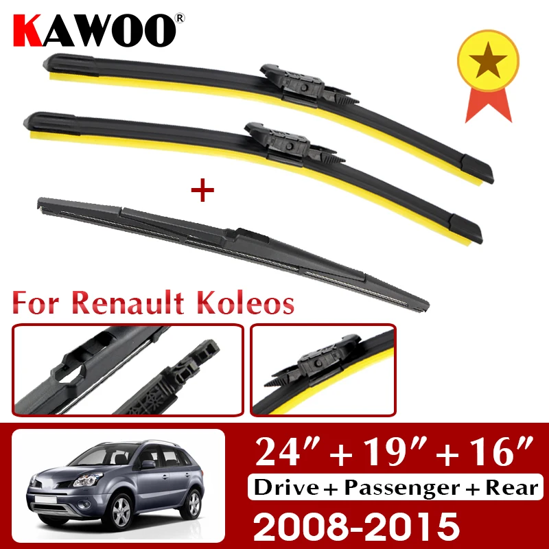 

KAWOO Wiper Front Rear Wiper Blades Set For Renault Koleos 2008- 2015 2014 2015 2016 2017 Windscreen Silicon Refill 24"+19"+16"