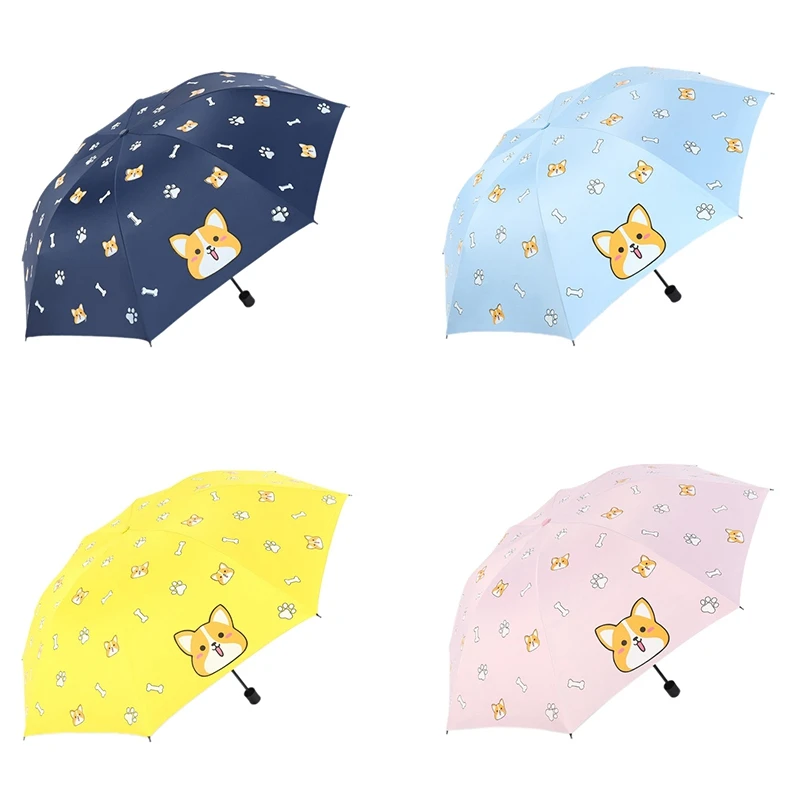 

Fashion Cartoon Lovely Dog Corgi Umbrella For Women UV Rainproof Umbrella Parasol Rain Manual Folding Umbrellas
