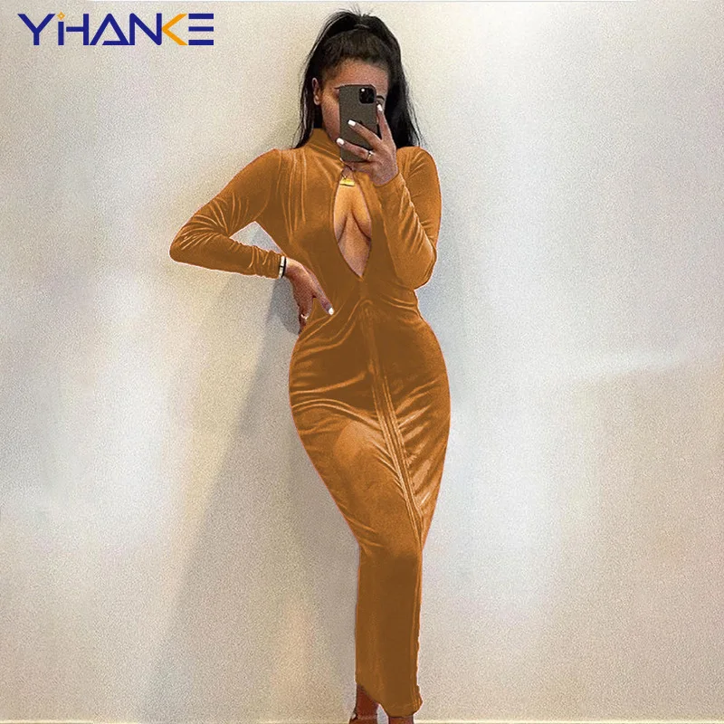 New Spring Autumn Women Fashion High-Neck with Button Velvet Maxi Dress Sexy Ladies Hollow Out Party Club Bodycon Dress
New Spring Autumn Women Fashion High-Neck with Button Velvet Maxi Dress Sexy Ladies Hollow Out Party Club Bodycon Dress