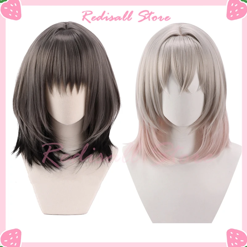 

FGO Oberon Cosplay Wig Grey Pink Short Hair Heat Resistant Game Fate Grand Order Adult Halloween Role Play Headwear