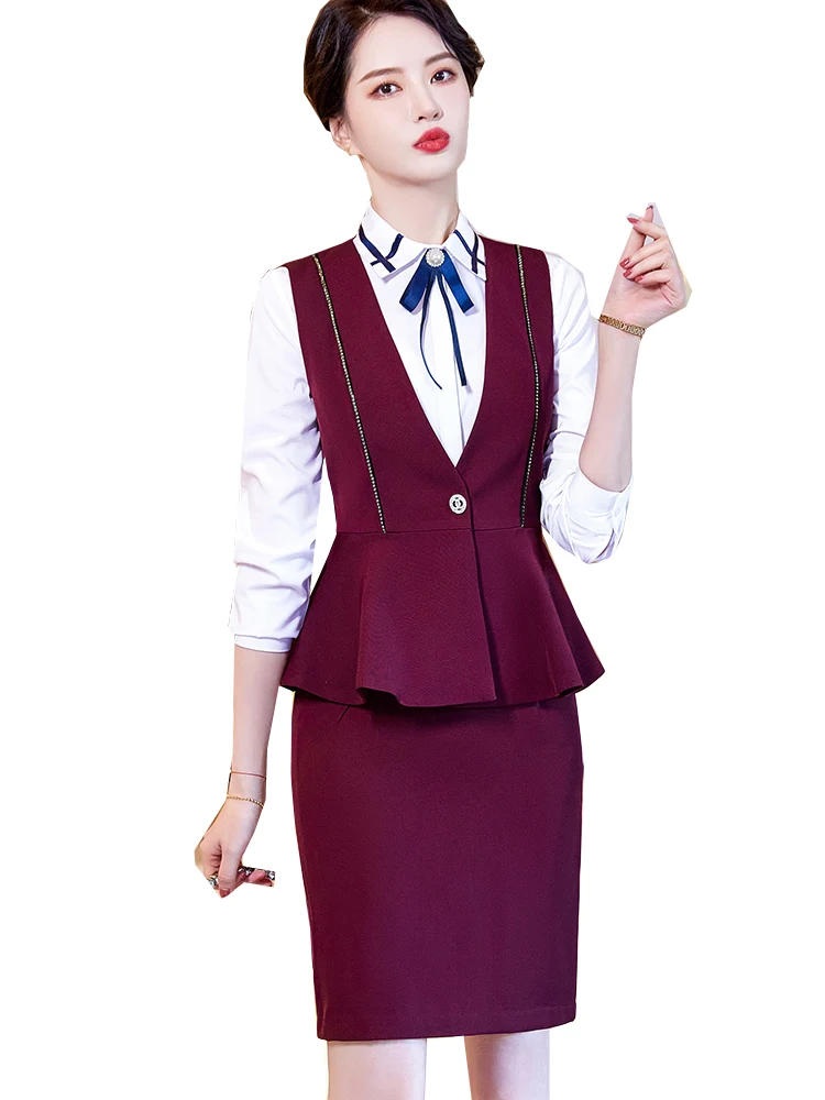 Women Blue Wine Navy Black Vest and Skirt Suit Two Piece Set for Office Ladies Formal Business Work Wear
Women Blue Wine Navy Black Vest and Skirt Suit Two Piece Set for Office Ladies Formal Business Work Wear