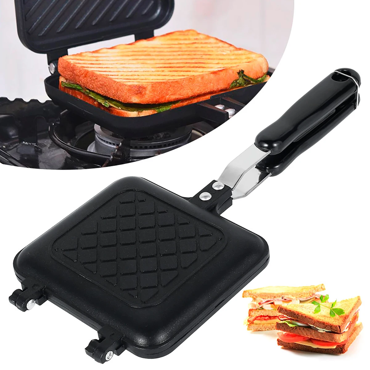 

New Double Side Bread Frying Pan Non Stick Barbecue Plate Multiple Purposes Sandwich Toaster Mold Heat-resistant Toastie Waffle