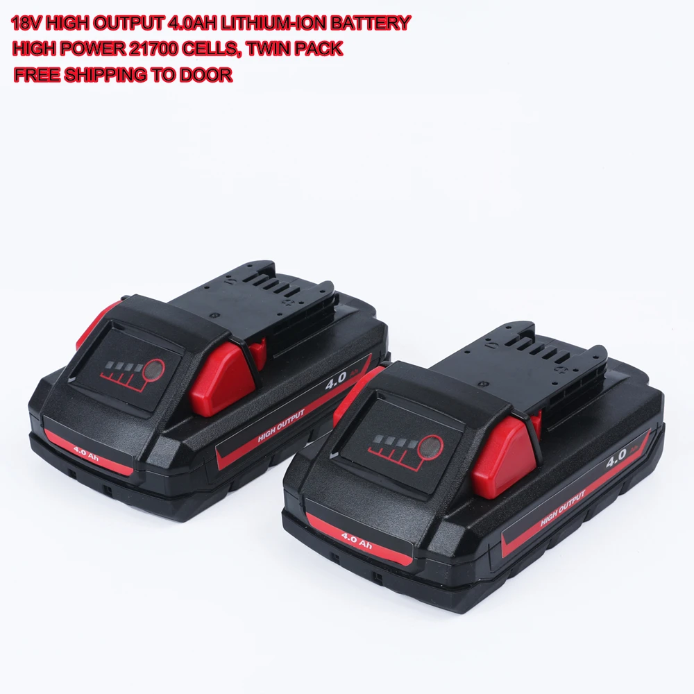 Two Pieces New 18V 4.0Ah High Power Li-Ion Battery for 48-11-1835 for Milwaukee M18 18V Cordless Power Tools Drills
Two Pieces New 18V 4.0Ah High Power Li-Ion Battery for 48-11-1835 for Milwaukee M18 18V Cordless Power Tools Drills