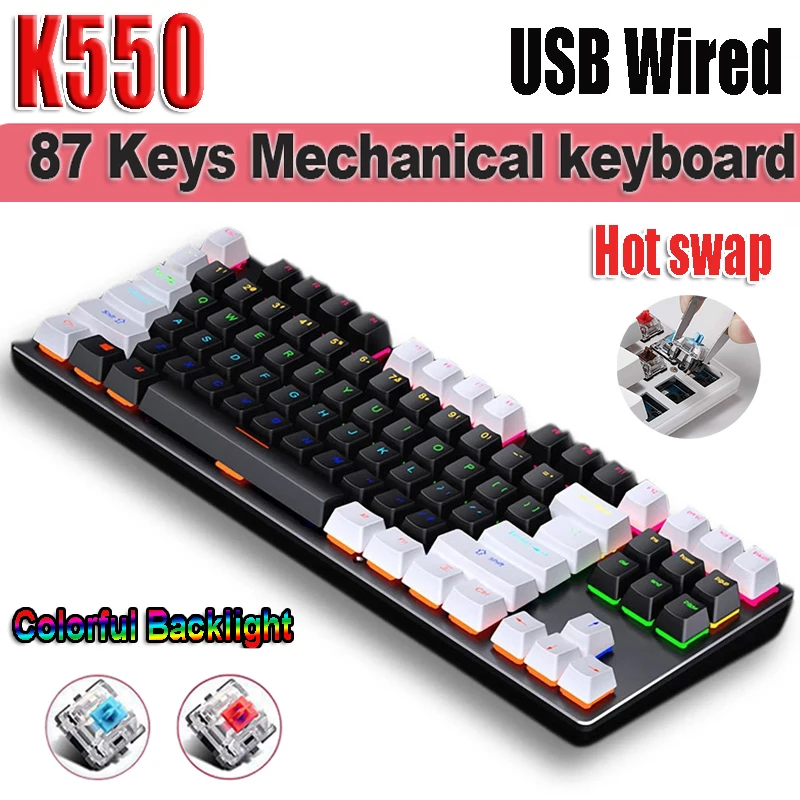 

K550 USB Wired Mechanical Keyboard 87 Keys Colorful Backlight hot swap 75% Gaming Mechanical Keyboards For Gamer Laptop Desktop