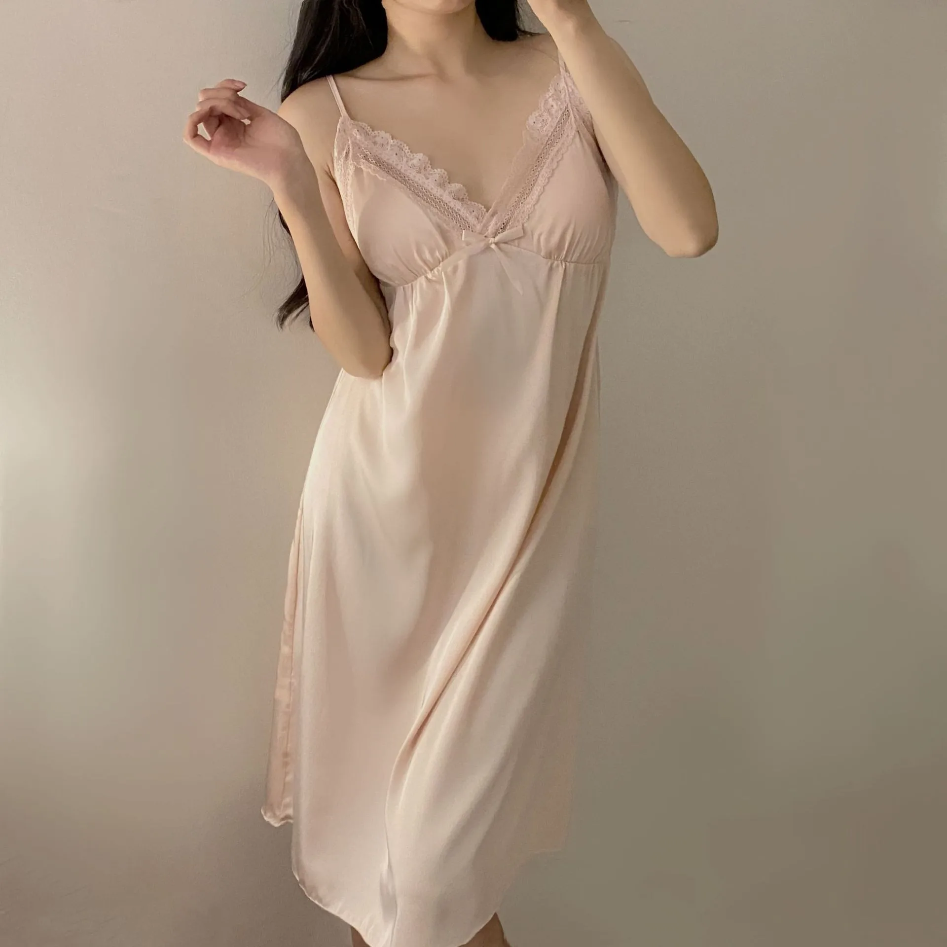 Pink Female Nightgown Lace Nightdress Sleepwear Lingerie Summer Lady Satin Home Dress Bathrobe Dressing Gown Loungewear
Pink Female Nightgown Lace Nightdress Sleepwear Lingerie Summer Lady Satin Home Dress Bathrobe Dressing Gown Loungewear