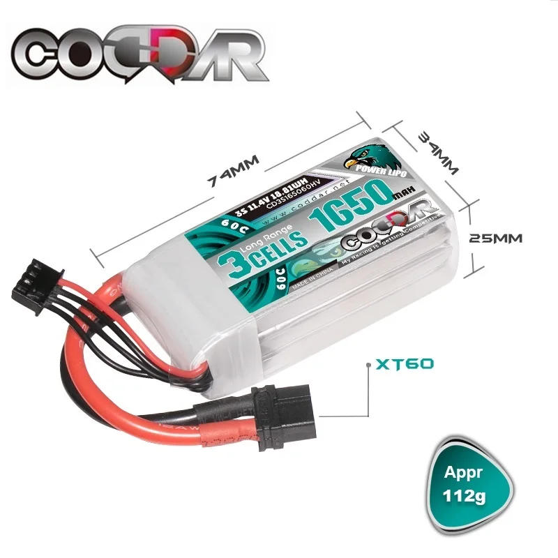 CODDAR 3S 11.4V Lipo Battery HV 1650mAh 60C With XT60 XT30 XT90 T Plug for RC Airplane Quadcopter Helicopter Drone
CODDAR 3S 11.4V Lipo Battery HV 1650mAh 60C With XT60 XT30 XT90 T Plug for RC Airplane Quadcopter Helicopter Drone