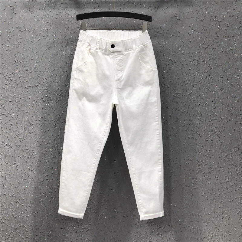 Spring Summer Women Ankle-length Pants 4XL Size Solid Cotton Denim Loose Harem Pants White Black Elastic Waist Jeans M-3XL
Spring Summer Women Ankle-length Pants 4XL Size Solid Cotton Denim Loose Harem Pants White Black Elastic Waist Jeans M-3XL