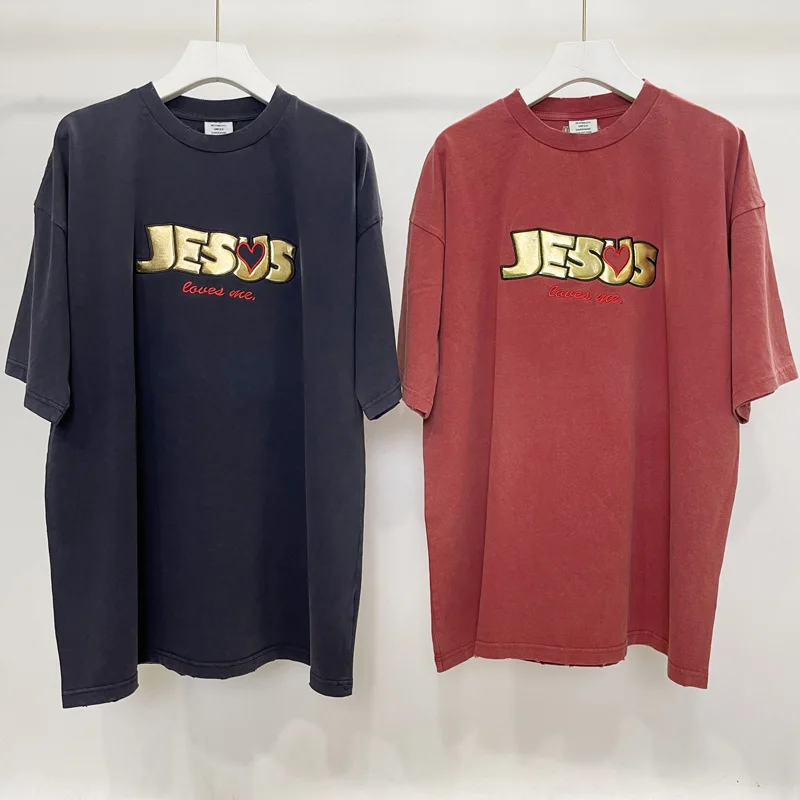 VETEMENTS Oversized T-shirt JESUS Love Foam Letter Embroidery Washed Pure Cotton Short Sleeves
VETEMENTS Oversized T-shirt JESUS Love Foam Letter Embroidery Washed Pure Cotton Short Sleeves