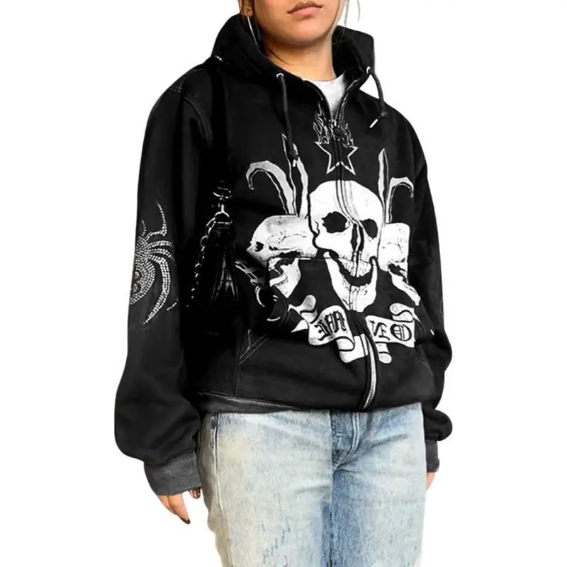 Skull Diamond Rhinestone Y2k Hoodies Women Men Lady Bone Retro Loose Grunge Print Zip Up Coat Cobweb High Street Loose Rib Men
Skull Diamond Rhinestone Y2k Hoodies Women Men Lady Bone Retro Loose Grunge Print Zip Up Coat Cobweb High Street Loose Rib Men
