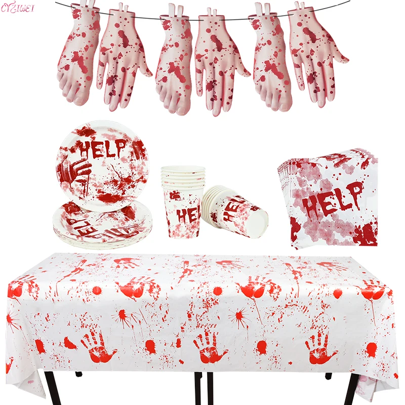 Halloween Red Scary Blood Handprint Disposable Tableware Paper Cup Paper Plate Tablecloth Halloween Party Decoration Supplies
Halloween Red Scary Blood Handprint Disposable Tableware Paper Cup Paper Plate Tablecloth Halloween Party Decoration Supplies