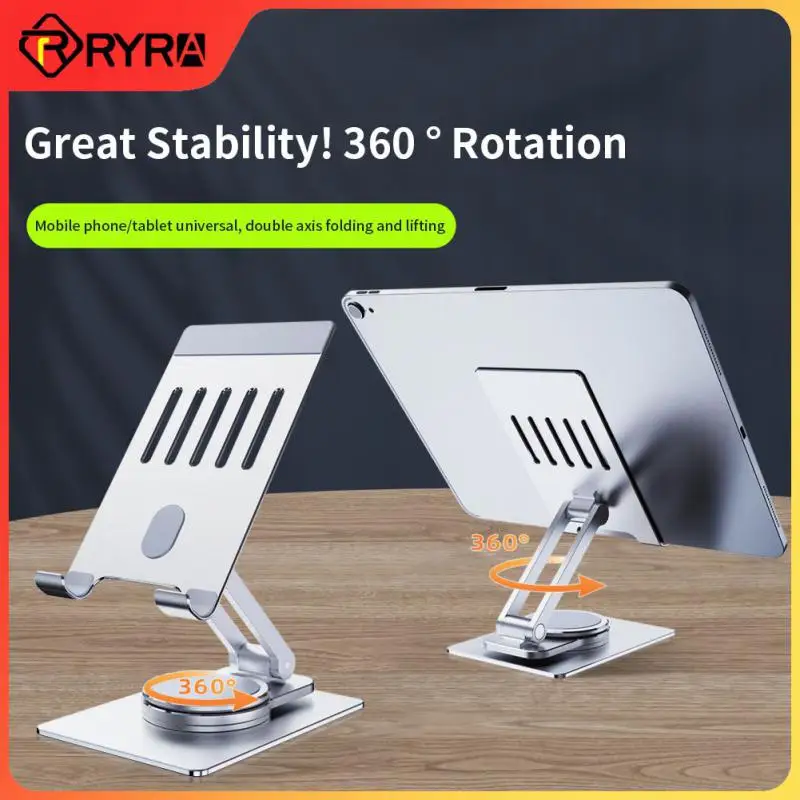 

RYRA 360° Rotation Aluminum Desktop Phone Holder Stand T631 Metal Foldable Table Bracket For IPad Phone Within 12.9inch Stands