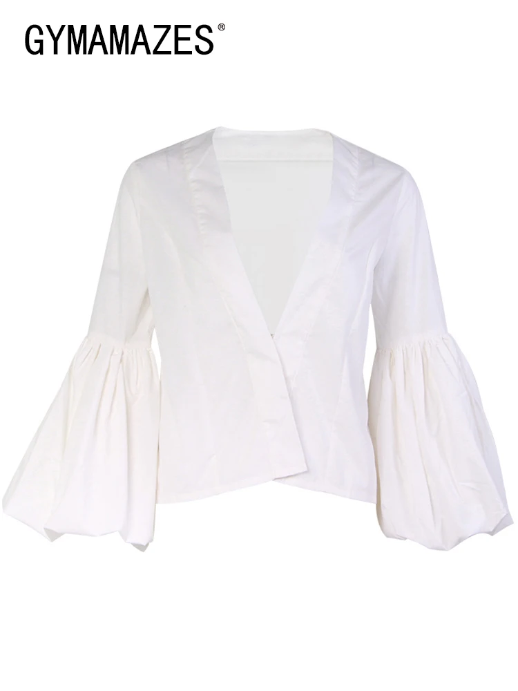 GYMAMAZES Casual White Shirt For Women Deep V Neck Lantern Sleeve Patchwork Ruched Loose Shirts Female Clothes Autumn Style New
GYMAMAZES Casual White Shirt For Women Deep V Neck Lantern Sleeve Patchwork Ruched Loose Shirts Female Clothes Autumn Style New