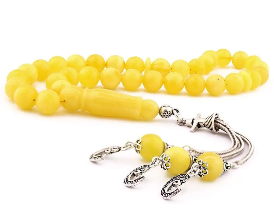 

Original Amber Rosary (Tasbih) with 925 Sterling Silver Wav Tassel Fashion Turkish Premium Quality Handmade Jawelery