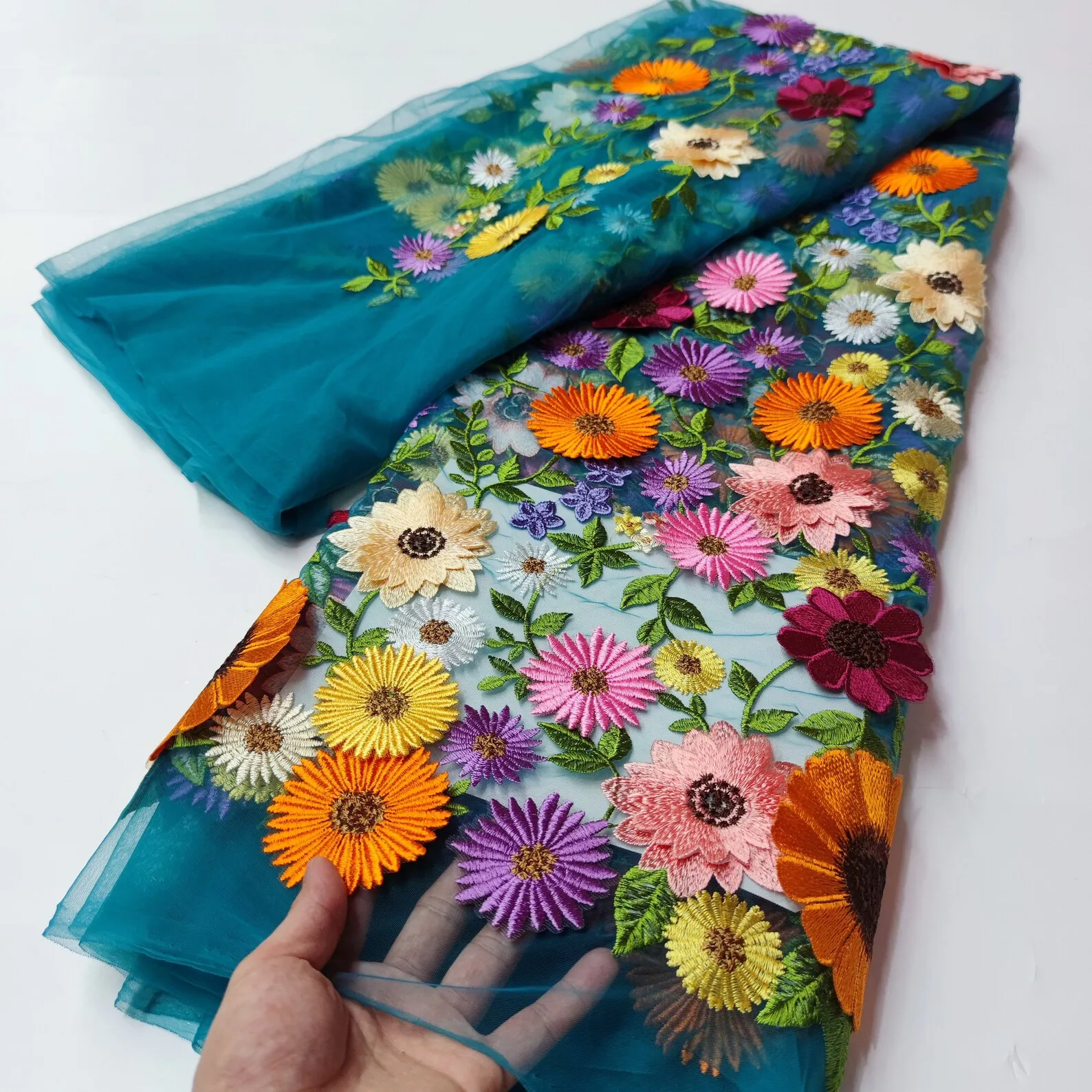 1 yard Teal Blue Embroidered Flowers Lace Fabric For Dress, Delicate Embroidery Lace Fabric With 3d Florals For Skirt
1 yard Teal Blue Embroidered Flowers Lace Fabric For Dress, Delicate Embroidery Lace Fabric With 3d Florals For Skirt