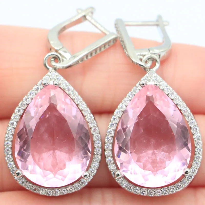 43x19mm Big European Design Jewelry Set Drop 20x15mm Created Pink Kunzite Natural White CZ Bride Wedding Silver Earrings Pendant
43x19mm Big European Design Jewelry Set Drop 20x15mm Created Pink Kunzite Natural White CZ Bride Wedding Silver Earrings Pendant