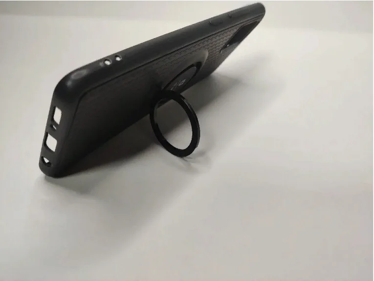 Силиконовый чехол черный для Honor 10 Lite / Huawei P Smart 2019 с кольцом-подставкой и