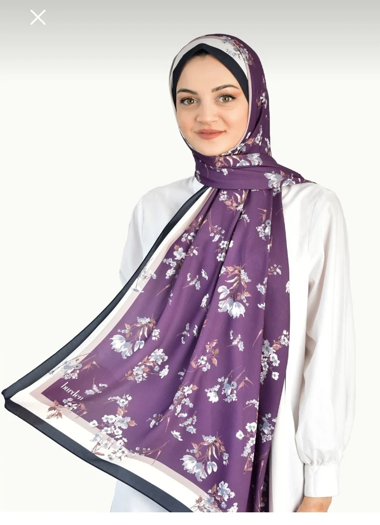 

70*190 cm Floral Floral Pattern Dobby Crepe Shawl Purple FLORAL 2022 Fashion Foulard Beach Wear Bandana Hijab Italian stit