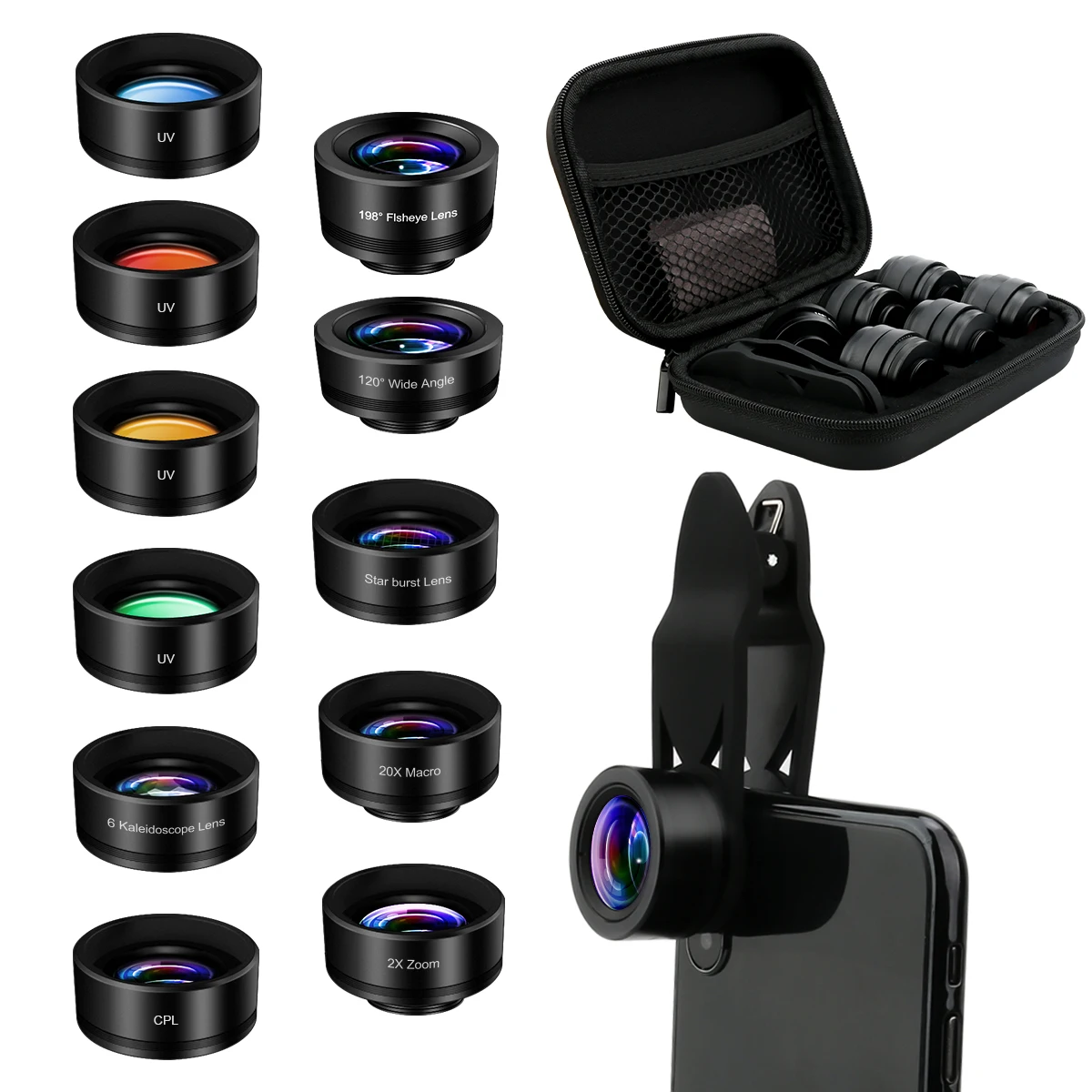 AFAITH phone Lens kit 11 in 1 Lens Clip Kit & 20X Macro Lens & 198° Fisheye Lens & 120° Wide Angle Lens for iPhone Android
AFAITH phone Lens kit 11 in 1 Lens Clip Kit & 20X Macro Lens & 198° Fisheye Lens & 120° Wide Angle Lens for iPhone Android