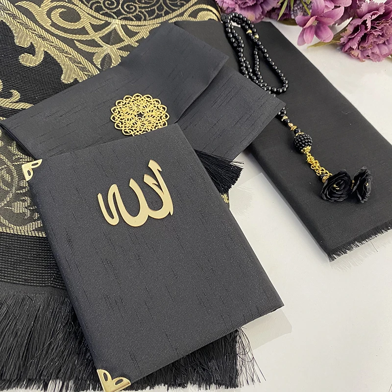 Черный бархат Ислам ic подарочный набор арабский Yaseen молитвенный коврик четки