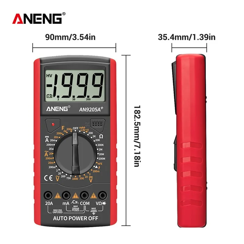AN9205A AC DC Digital Multimeter Professional Tester LCD Display 1999 Counts Diode Measurement FireWire Identification Meter
AN9205A AC DC Digital Multimeter Professional Tester LCD Display 1999 Counts Diode Measurement FireWire Identification Meter