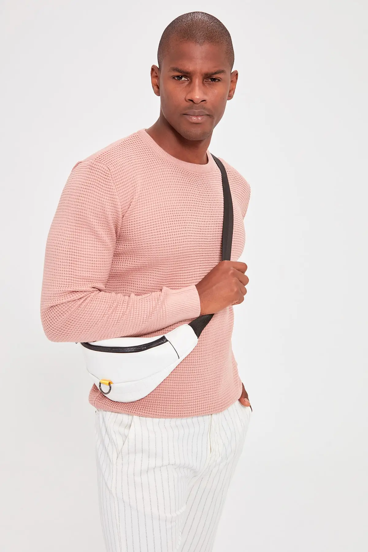 Фото Trendyol розовый мужской узор вязаный свитер новый TMNAW20MG0006| |