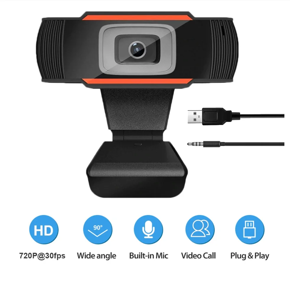 Камера Web PC Camera 720P черный/оранжевый 720x1280 USB2.0 с микрофоном|Веб-камеры| |