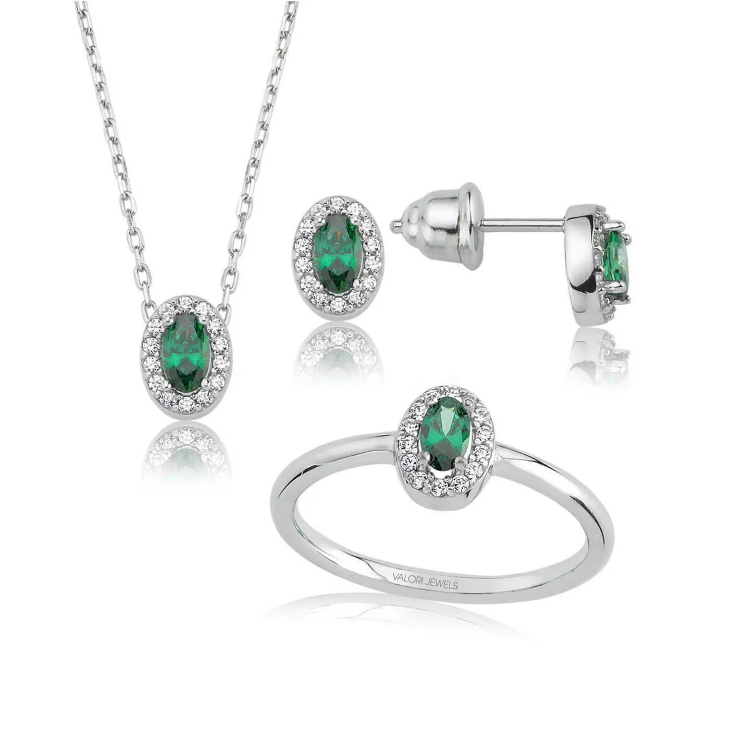 1 Carat, Zirconia Green And White Oval Gemstone, Rhodium Plated, Sterling Silver Trio Set
1 Carat, Zirconia Green And White Oval Gemstone, Rhodium Plated, Sterling Silver Trio Set