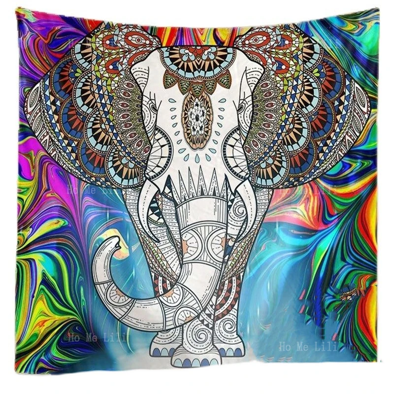 

Elephant Mandala Floral Hippie Wall Hanging Indian Art Tapestry Colorful Psychedelic For Home And Office Decor