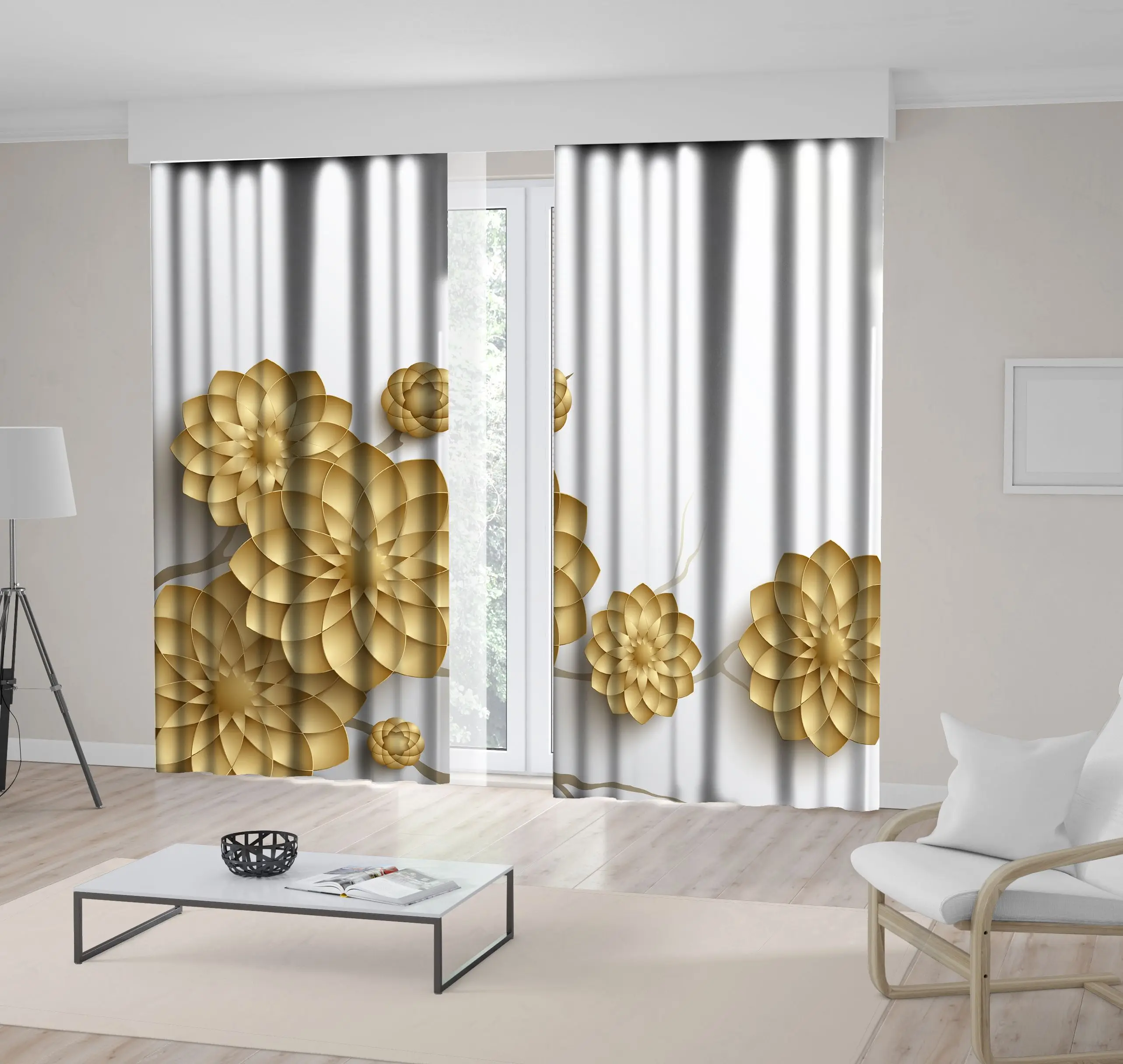 Curtain of Branches Golden Arabesque Style Blossoms on White Background Elegant Geometric Floral Artwork Printed
Curtain of Branches Golden Arabesque Style Blossoms on White Background Elegant Geometric Floral Artwork Printed