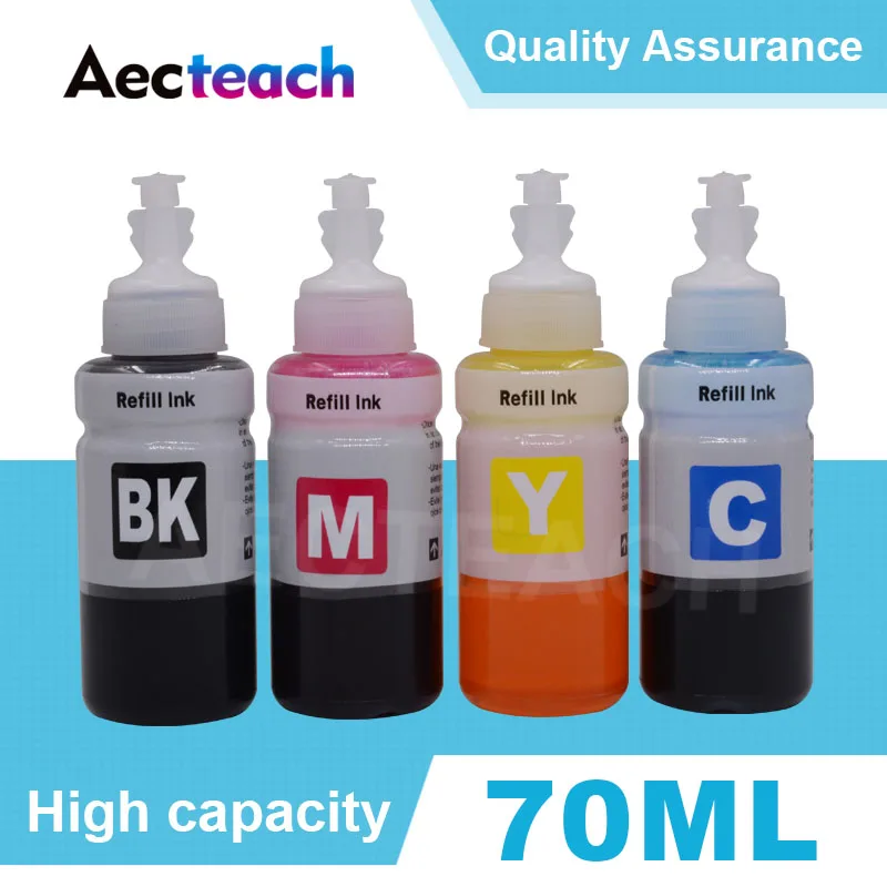 

Aecteach 4 Color Printer Dye Ink 70ml Bottle T6641 T6642 T6643 T6644 For Epson EcoTank L1300 L850 L3050 L3060 L3070 L364 L382