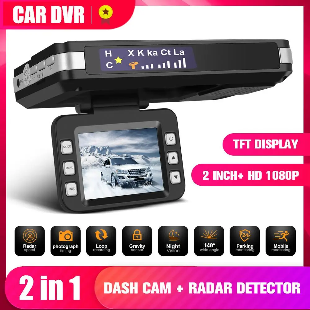 2 IN 1 Radar Detector Car DVR Dashboard Camera 2.0inch LCD Display 1080P HD Dash Cam Video Recorder Speed Detect
2 IN 1 Radar Detector Car DVR Dashboard Camera 2.0inch LCD Display 1080P HD Dash Cam Video Recorder Speed Detect