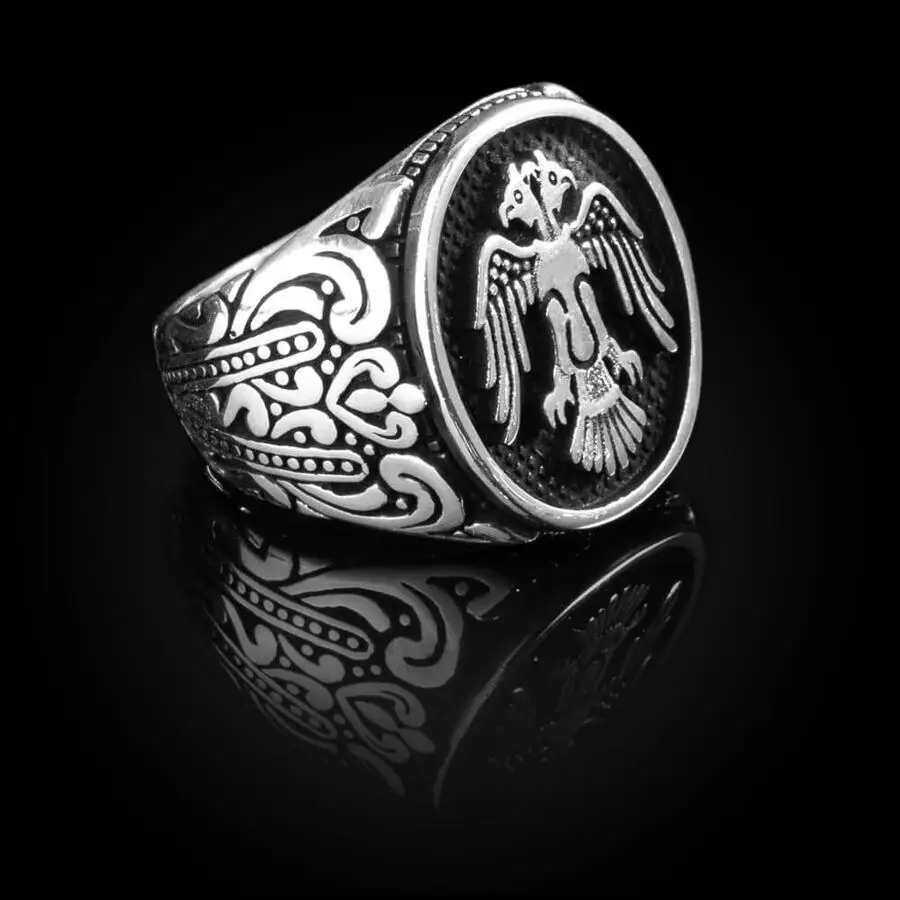 

Silver Vintage Turkish Men Ring, Men Animal Ring Great Seljuk Empire Ring Eagle Ring Chain Style Ring Top Quality Ring