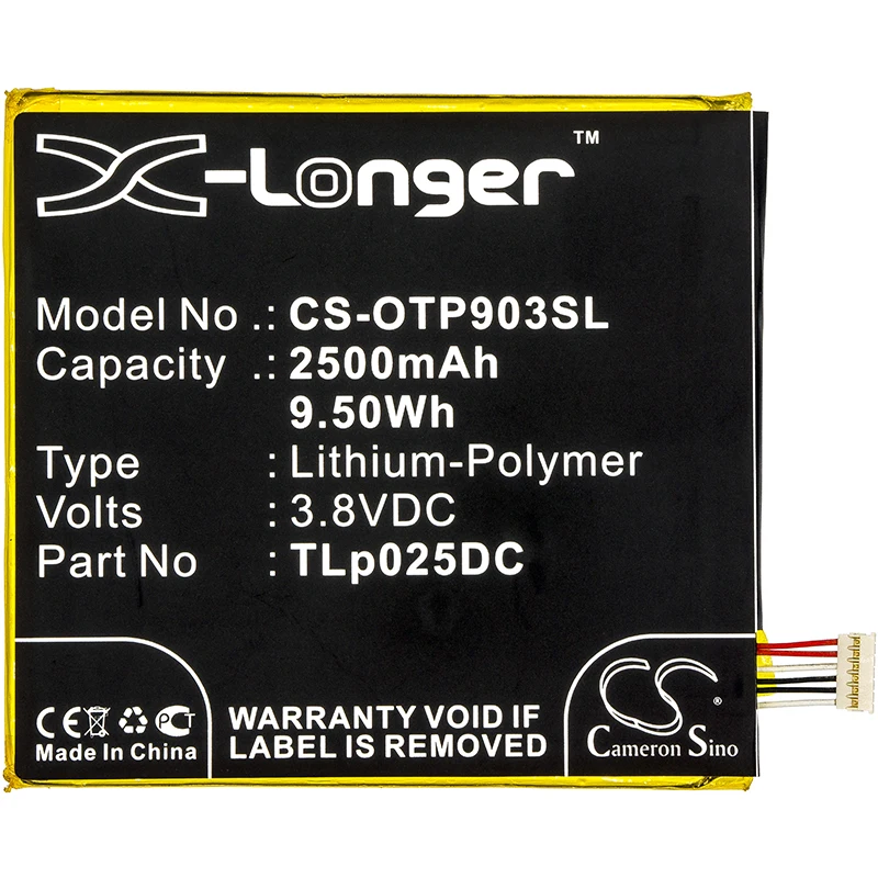 Cameron Sino 2500mAh Battery For Alcatel One Touch Pixi 4 6.0,One Touch Pixi 4 6.0 3G,OT-8050D,OT-9001A,OT-9001X Pixi 4 6.0
Cameron Sino 2500mAh Battery For Alcatel One Touch Pixi 4 6.0,One Touch Pixi 4 6.0 3G,OT-8050D,OT-9001A,OT-9001X Pixi 4 6.0