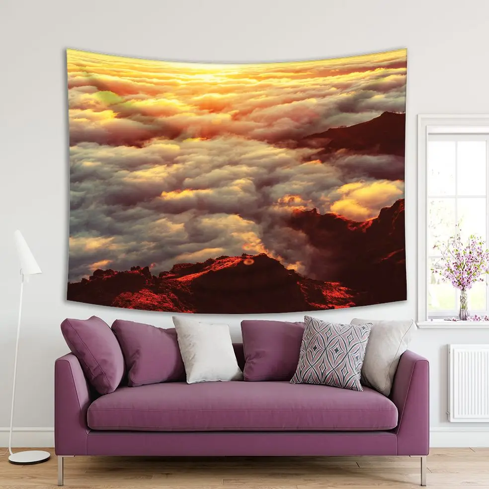 

Tapestry Sunset on the Hill above Clouds Sunlight Nature Landscape Scenic View Printed Brown Yellow