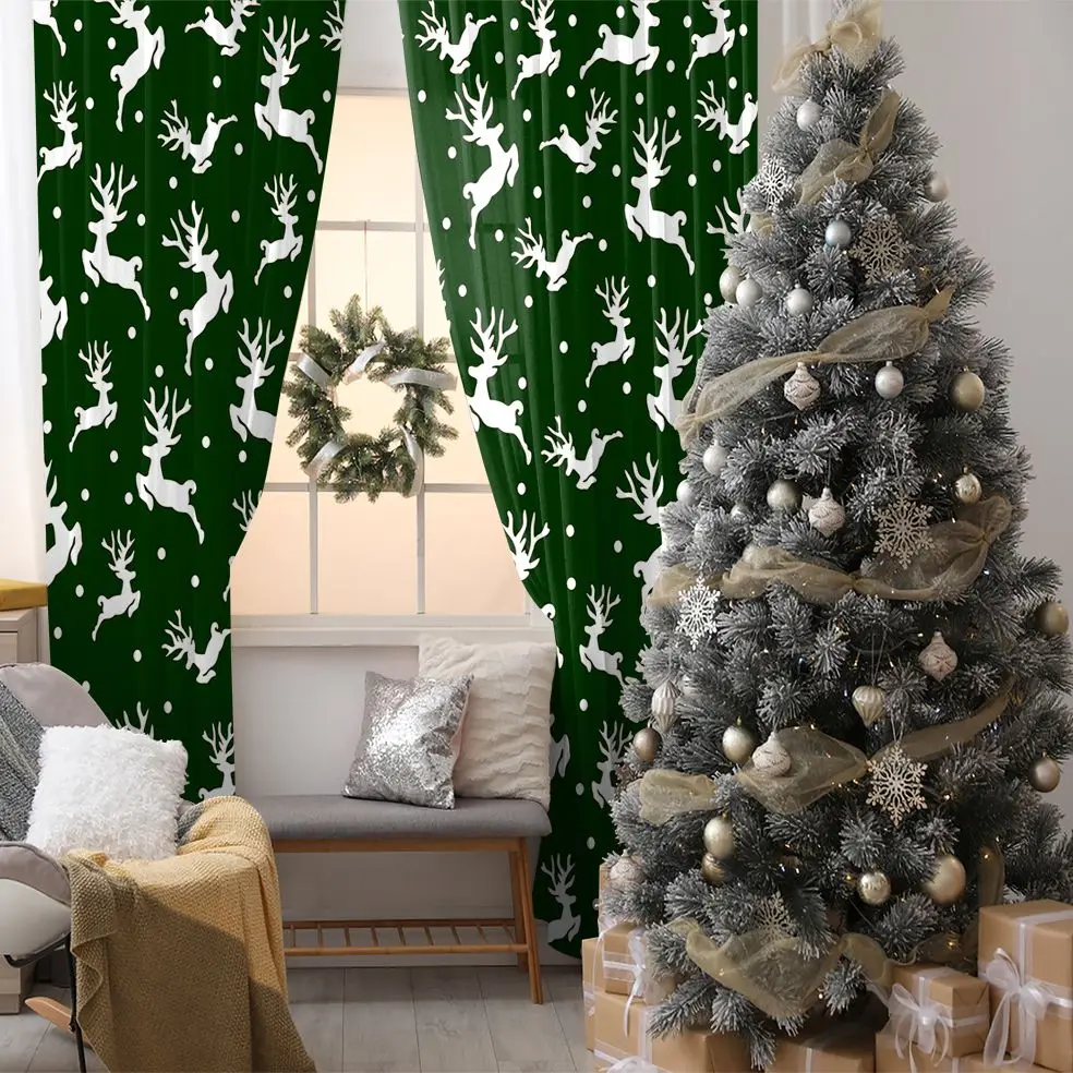 Curtain Reindeer Flying In Snowy Christmas Night Sky Silhouette Cartoon Artwork Printed Green And White
Curtain Reindeer Flying In Snowy Christmas Night Sky Silhouette Cartoon Artwork Printed Green And White