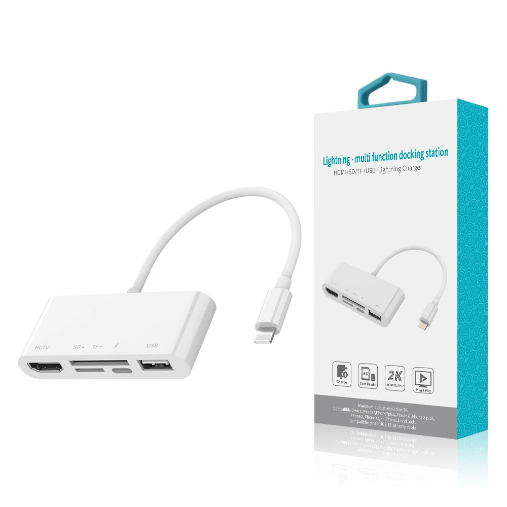 5 in 1 OTG Lightning to HDTV HDMI-Compatible TF SD Card USB Charging Adapter for iphone ipad or mac
5 in 1 OTG Lightning to HDTV HDMI-Compatible TF SD Card USB Charging Adapter for iphone ipad or mac