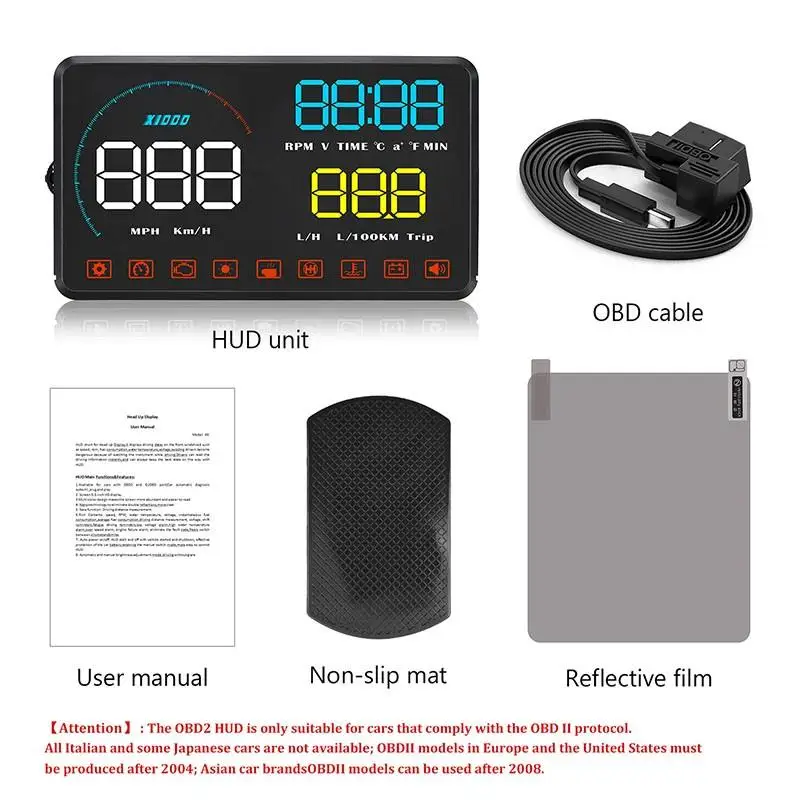 5.5" A9 HUD Car Head-Up Display Windshield Speed Projector Security Alarm Water temp Overspeed RPM Voltage Driving Time
5.5" A9 HUD Car Head-Up Display Windshield Speed Projector Security Alarm Water temp Overspeed RPM Voltage Driving Time